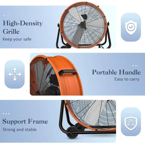 Beefy Heavy Duty 24 Inch Industrial Drum Fan High Velocity Floor Fan With 3 Speed Settings Tilt Adjustable And Large Wheels