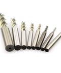 Amazon HSS 4-flute square-nose end mills set, 8 pieces with straight shanks; diameters 1/16-1/2 in