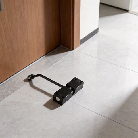 Automatic Hydraulic Door Closer With Stainless Steel Spring Hinge For Residential And Commercial Doors, Black Finish on floor