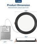 Dimensions of Twelve Pack Ultra Thin LED Recessed Ceiling Lights With J Box Five CCT Selectable, including diameter and depth.