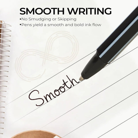 Ballpoint pen writing 'Smooth' on notebook, Bulk 150 Pack Ballpoint Pens Black Ink Medium Point 1.0mm Bullet Tip Smooth Writing