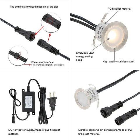 16 Pack Recessed LED Deck Lights 32mm Step Lights Outdoor Waterproof 12V Low Voltage Landscape Lighting For Garden