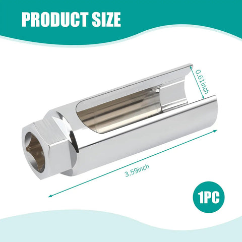 Oxygen Sensor Socket Wrench For Easy Dismantling I Type 45 Steel Rustproof Hex Head, silver finish, 3.59 inch length, side view