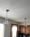 3 Pack One Light Pendant Ceiling Light For Kitchen Island 6.5 Inch Hand Blown Seeded Glass Brushed Nickel Finish in kitchen setting