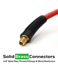 Three Eighths Inch Rubber Air Hose, Fifty Foot, High Pressure Three Hundred PSI, Assembly With One Quarter Inch Male Pipe Thread Fittings
