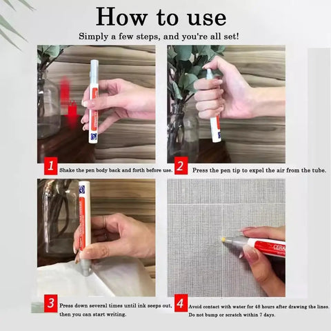 Demonstration of using Tile Grout Repair Pen For Ceramic Tiles, Waterproof Joint Marker With Fast Drying Color Restore In White