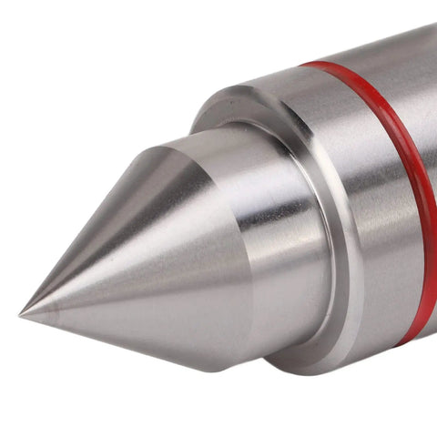 Close-up of Live Center For Lathe Tailstock MT2 High Carbon Steel 60 Degree CNC Tip with red accent on triple bearing system