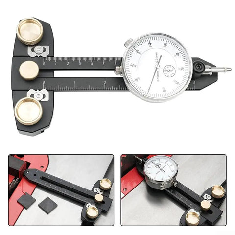 Ultimate Table Saw Rip Jig With Indicator, Aluminum T Slot Fence System detailed view with 0.1mm readout gauge