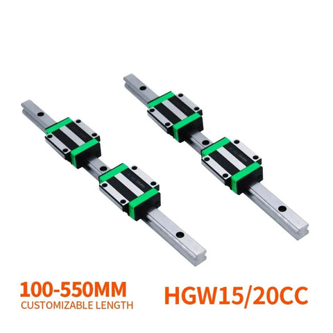 2 Piece HGR15 HGR20 Square Linear Guide Rail Set 100 To 550mm With 4 Piece HGH15CC HGH20CC For CNC Router Engraving, 100-550mm rails