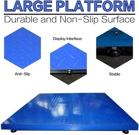 Beefy Industrial Floor Scale For Warehouses And Shipping, 36 By 36 Inch Steel Pallet Scale, anti-slip surface with load cells visible.