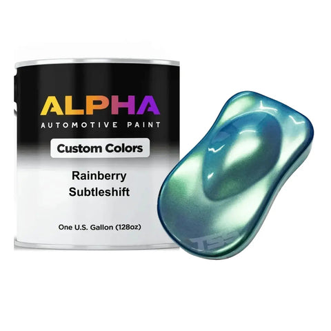 Professional Grade Automotive Paint Basecoat And Midcoat In A Full Gallon Ready To Spray with Rainberry Subtleshift color sample.