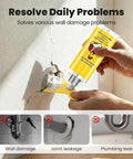 Person using tile repair kit with glue on wall crack demonstrating Quick Drying Tile Repair Kit With Glue And Complete DIY Tool Set.