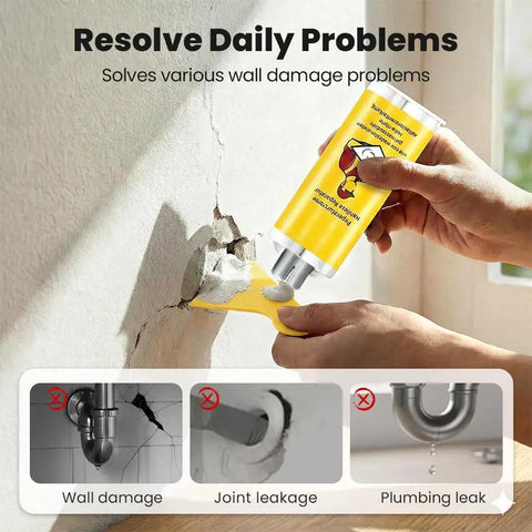 Person using tile repair kit with glue on wall crack demonstrating Quick Drying Tile Repair Kit With Glue And Complete DIY Tool Set.