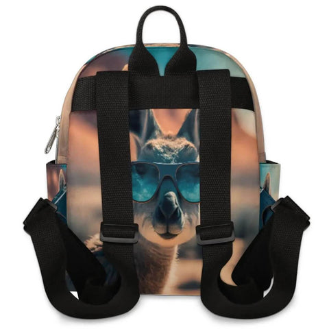 Back view of Mini Backpack Purse For Women With Adjustable Straps, Cute Daypack Carryall For Travel, Work Or School, featuring kangaroo design with sunglasses.