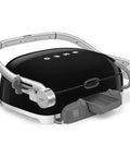 SMEG MGF01 Retro Countertop Electric Grill and Panini Press with swappable plates in black finish, showcasing LCD display and adjustable temperature control.