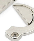 Close-up of sturdy zinc alloy cabinet hinges table connector for furniture no fuss install with screws lightweight desk bracket.