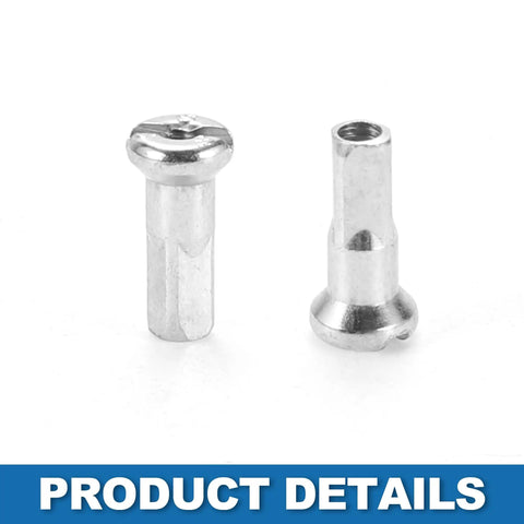 Close-up of silver spoke nipples, part of Beefy Mountain Bike Spokes 14G 295mm Steel Black 36Pcs Replacement Set For Rims Hubs.