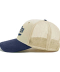 Side view of Yacht Vibe Womens Adjustable Sport Trucker Hat With Low Profile Fit Six Vent Eyelets Lightweight Breathable Comfort Distressed Look