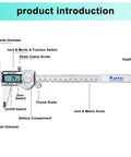 Digital Caliper 8 Inch Stainless Steel Tool Built To Last With IP54 Splash Proof Protection with LCD and measurement details