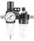 Pro Grade Compressed Air 3 In 1 Filter Regulator Lubricator With Gauge Auto And Semi Auto Drain 1/4 Inch Front View