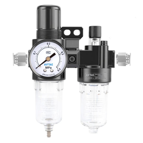Pro Grade Compressed Air 3 In 1 Filter Regulator Lubricator With Gauge Auto And Semi Auto Drain 1/4 Inch Front View