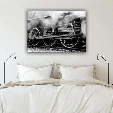 Train Locomotive Wall Art Poster Black And White Running Gear Wheel Canvas Print Unframed 8x12 Inch Modern Home Decor