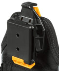 Close-up of belt clip on Electrician ClipTech Pouch And Hub With 13 Pockets And Loops, Small Limited Edition Pro Grade Carry Kit
