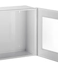 AdirMed AED cabinet, white metal wall-mounted with clear window on the door; open view of interior
