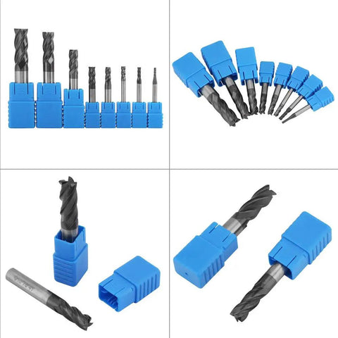 8 Piece Carbide End Mill Set 2 to 12 mm Tungsten Steel Milling Cutters High Speed Tool Kit displayed against white background.