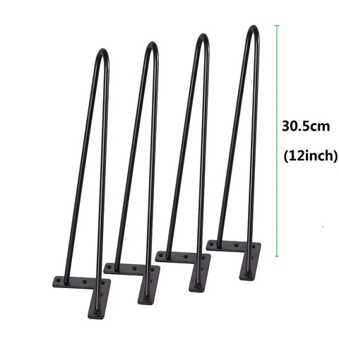 12 Inch Hairpin Table Legs Set Of 4 With Black Floor Protectors, DIY Modern Desk And Outdoor Table Legs, Two Rod Design, 12in height
