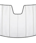 Custom Fit Rivian R2 Front Sunshade, white material, easy fold design for UV protection and interior cooling.