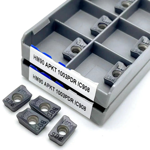 10 Pack Hard Alloy HM90 APKT 1003PDR IC908 External Turning Tool Inserts For CNC Lathe in storage case