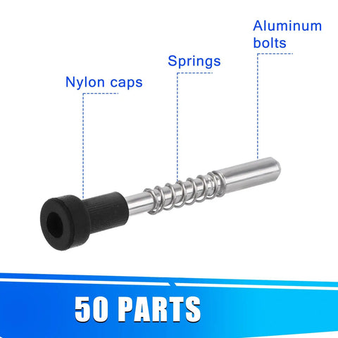 50 Pack Window Screen Plunger Pins 5/32x1-1/2 Aluminum Retainer Latches With Springs And Caps, detailed view of part with nylon cap and spring.