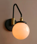 Swing Arm Wall Sconce Light With Milk White Globe, Dope Mid Century Vibe Modern Adjustable Bedside Lamp, E26 Base Vanity Lighting For Living Room Bathroom, Hardwired Black Finish.