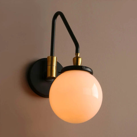 Swing Arm Wall Sconce Light With Milk White Globe, Dope Mid Century Vibe Modern Adjustable Bedside Lamp, E26 Base Vanity Lighting For Living Room Bathroom, Hardwired Black Finish.