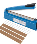 12 Inch Heat Sealer For Bags Of Snacks And Cookies A Must Have Workhorse Poly Bag Sealer With Adjustable Temperature Up To 0.4mm Seals Plastic Mylar PE PP And Kraft Paper Bags Includes Extra Replace Element Grip, shown with brown replace strips and wires on a white background.