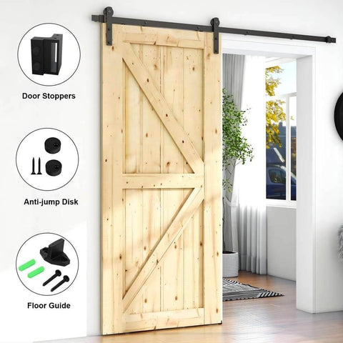 5.5Ft Sliding Barn Door Hardware Kit For Single Wood Panel, Smooth And Quiet Operation, Easy To Install, Fits 33In Wide Doors