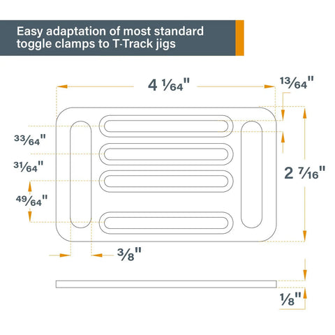 Dimensions of mounting plate for 36 Inch Double Cut Profile Universal T Track Two Piece With Toggle Clamp Mounting Plate And Four Horizontal Toggle Clamps