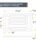 Diagram measurements of mounting plate for Two Pack 24 Inch Universal T Track Kit With Four Pro Grade Horizontal Quick Release Toggle Clamps.