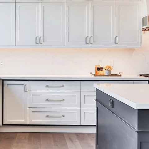 10 Pack Brushed Satin Nickel Cabinet Pulls, 7 Inch Hole Center Kitchen Bath Drawer Handles on white kitchen cabinets