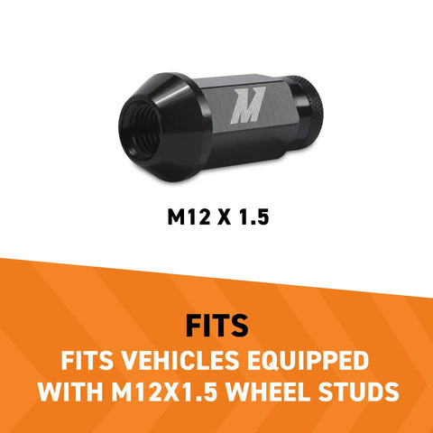 Aluminum Locking Lug Nuts Set With Black Finish M12x1.5 Thread 20 Pieces Lightweight One Piece 7075T6 Construction
