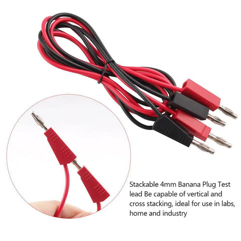 Alligator Clip To Banana Plug Multimeter Lead Set With Mini Hooks, 3 Pairs, red and black stackable banana plugs, PVC insulated