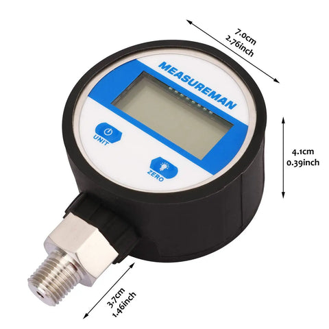 Top view of Digital Industrial Vacuum Gauge With Two And One Half Inch Dial One Quarter Inch NPT Lower Mount Stainless Steel Case