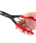9 Inch Lock Ring Pliers For Installing And Removing External Retaining Rings With Flat Tips And Serrated Jaw in hand