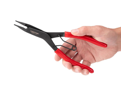 9 Inch Lock Ring Pliers For Installing And Removing External Retaining Rings With Flat Tips And Serrated Jaw in hand
