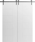 Interior Double Barn Door Set 84 By 96 Inches White Painted Solid Panel Slab Doors With 13 Foot Silver Rail Track System