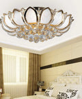 Dimmable Crystal Chandelier With Controller 23 Point 5 Inch Next Level Luxury Flush Mount LED Ceiling Lamp, lotus-shaped in gold.