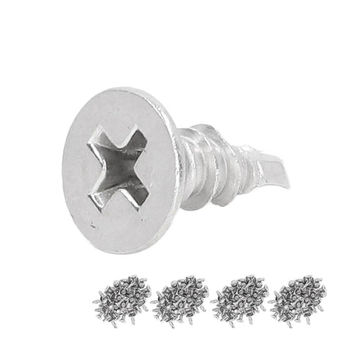 Single screw from 200 Pcs Self Drilling Screws Set With Countersunk Cross Head Stainless Steel Full Thread Fasteners For Wood And Metal M4.2-18 13mm Length No Pre Drill Needed Easy Install Hardware Kit with cross head detail.