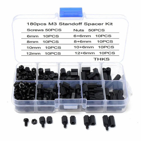 Nylon Standoff And Screw Kit 180 Piece With Nuts For Easy Install Hex Spacers Built For Automotive And Large Projects No Fuss Quick Install Durable Hardware Set For DIY Electronics And Mounting Needs, 180pcs M3 case