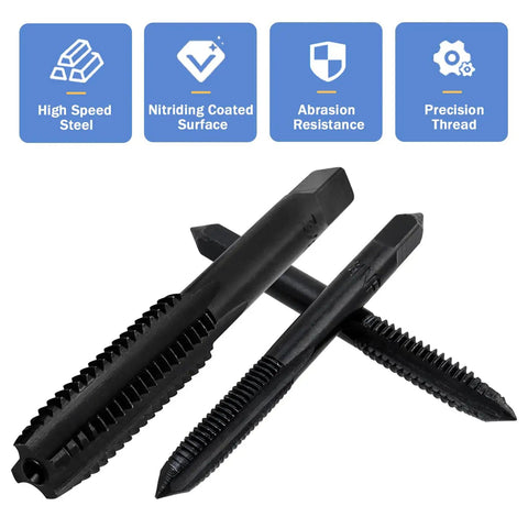 Pro Grade Fourteen Piece Thread Tap Set With Nitriding Coated HSS Taps For SAE Threads Ranging From Six To One Half Inch NC By Mesee